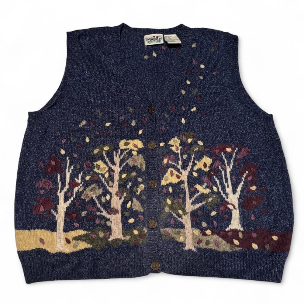 VTG Northern Reflections Sweater Vest XL Autumn Tree Wool Blend Cottagecore
